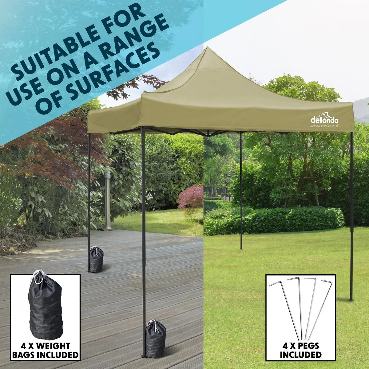 Dellonda DG130 Premium 3 x 3m Pop-Up Gazebo PVC Coated Water Resistant Fabric Beige Dellonda