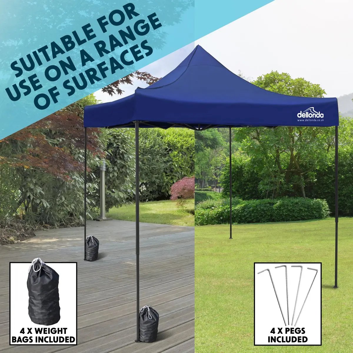 Dellonda DG131 Premium 3 x 3m Pop-Up Gazebo PVC Coated Water Resistant Fabric Blue Dellonda