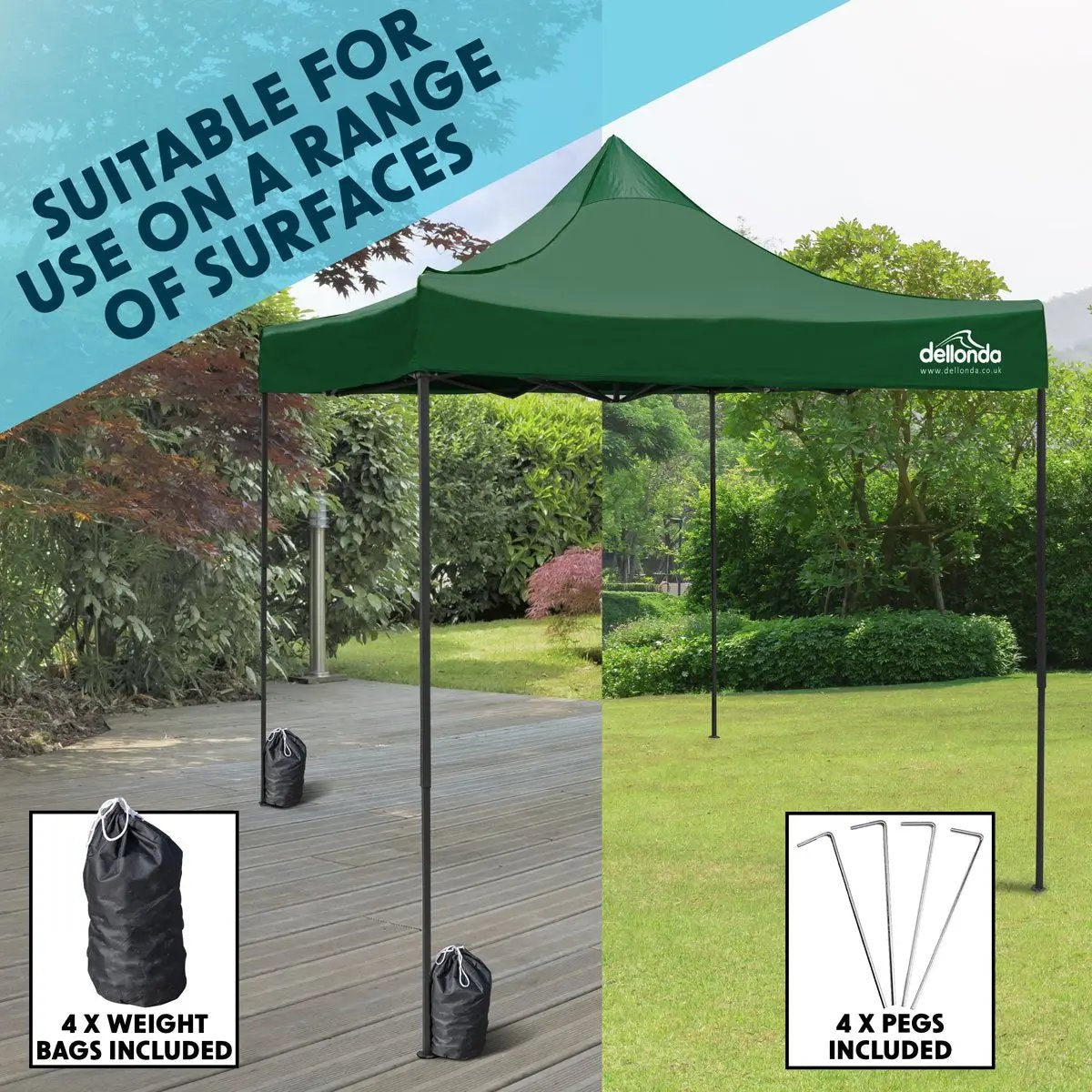 Dellonda DG132 Premium 3 x 3m Pop-Up Gazebo PVC Coated Water Resistant Fabric Dark Green Dellonda