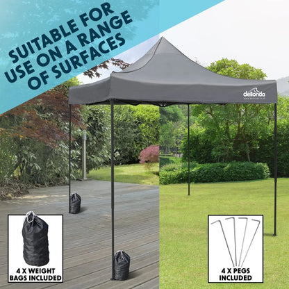 Dellonda DG133 Premium 3 x 3m Pop-Up Gazebo PVC Coated Water Resistant Fabric Grey Dellonda