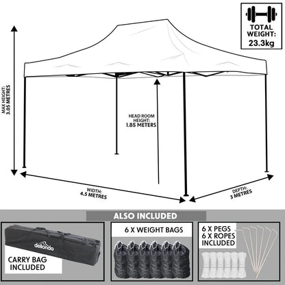 Dellonda DG134 Premium 3 x 4.5m Pop-Up Gazebo Heavy Duty PVC Coated Water Resistant Fabric Beige Dellonda