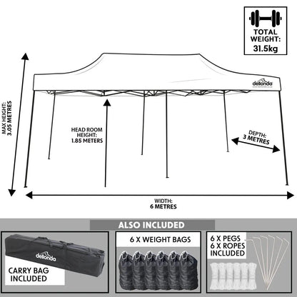 Dellonda DG141 Premium 3x6m Pop-Up Gazebo Heavy Duty PVC Coated Water Resistant Fabric Grey Dellonda