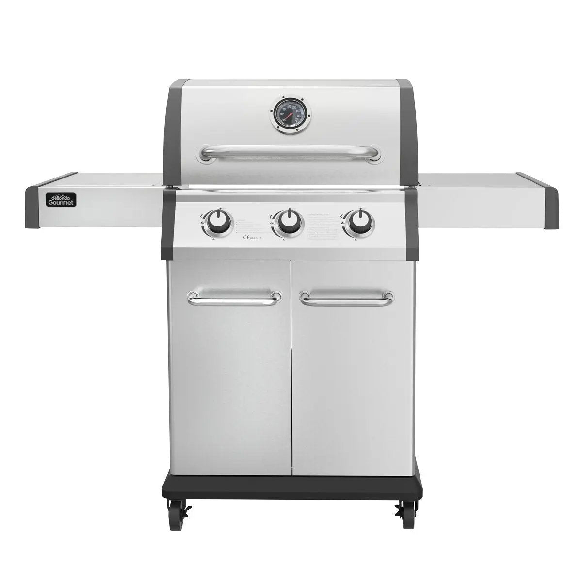 Dellonda DG16 3 Burner Deluxe Gas BBQ Grill with Piezo Ignition & Wheels - Stainless Steel Dellonda