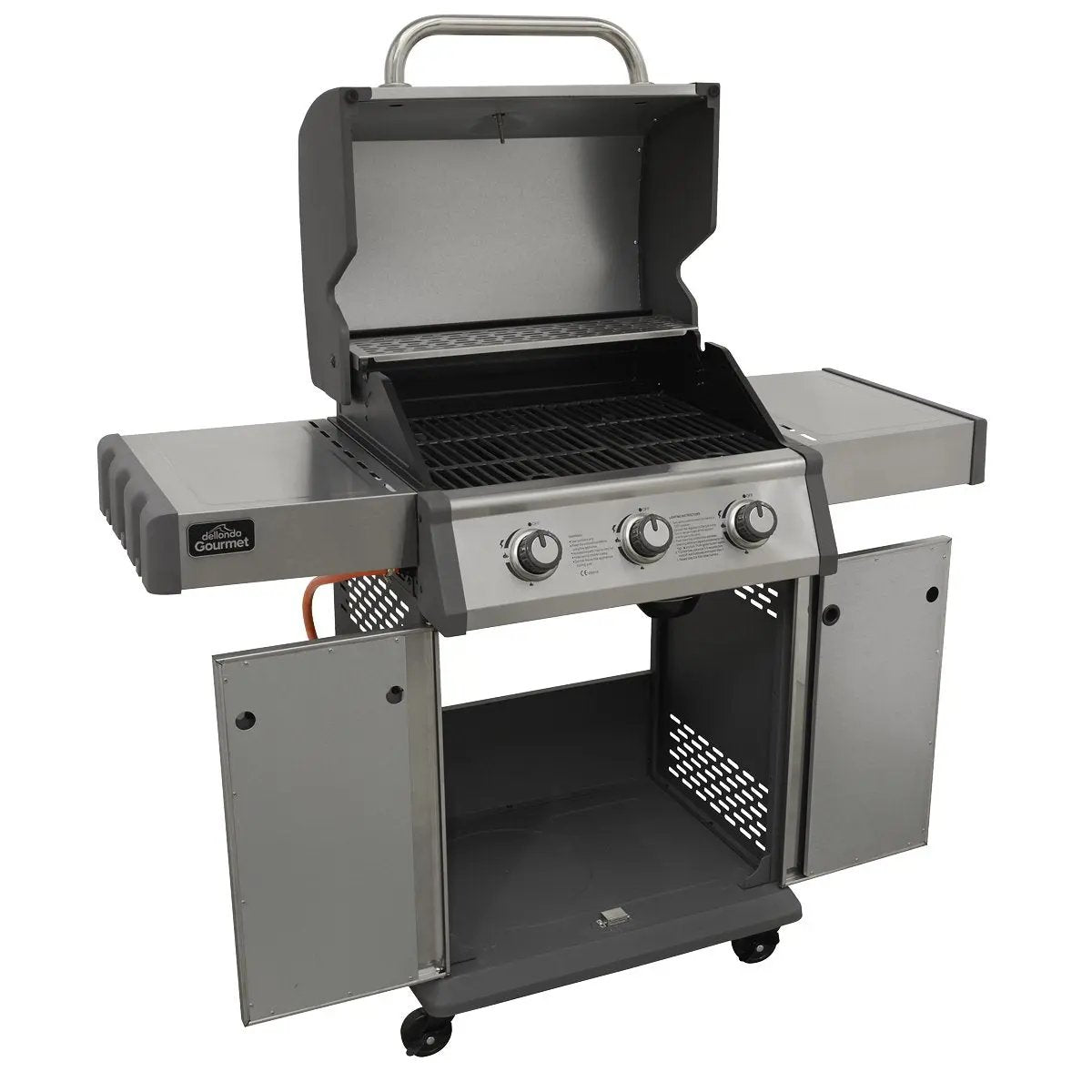 Dellonda DG16 3 Burner Deluxe Gas BBQ Grill with Piezo Ignition & Wheels - Stainless Steel Dellonda