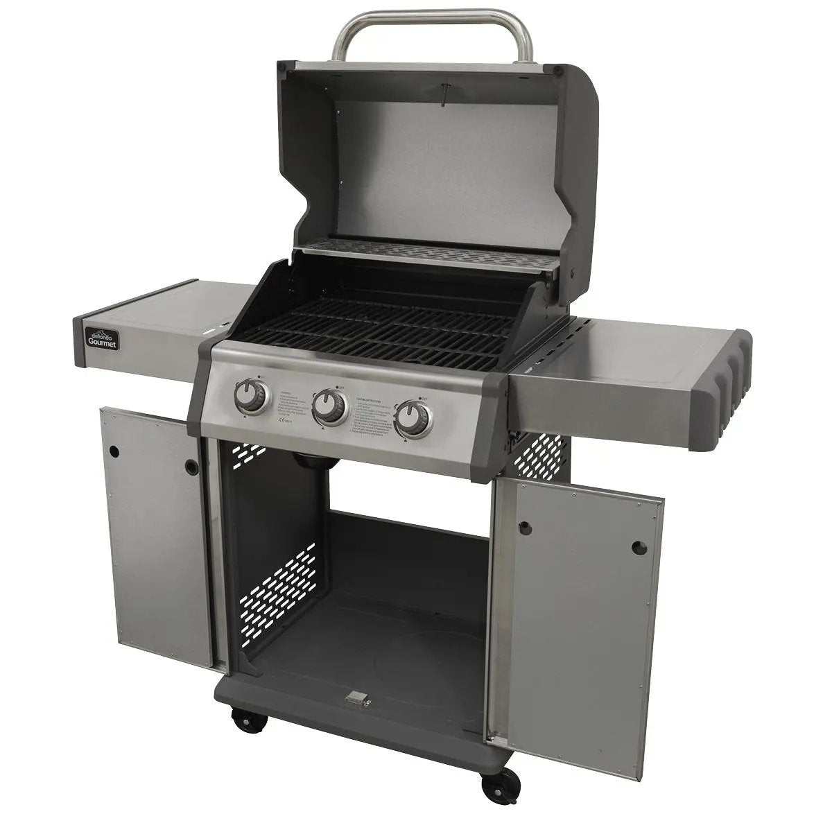 Dellonda DG16 3 Burner Deluxe Gas BBQ Grill with Piezo Ignition & Wheels - Stainless Steel Dellonda