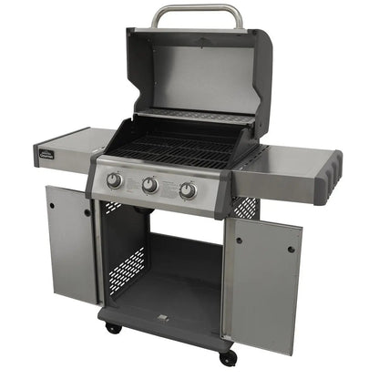 Dellonda DG16 3 Burner Deluxe Gas BBQ Grill with Piezo Ignition & Wheels - Stainless Steel Dellonda