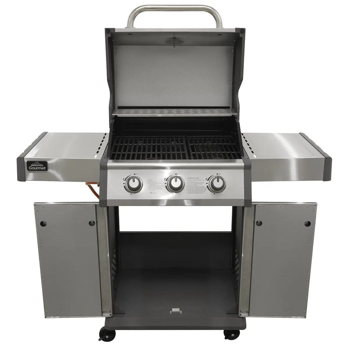 Dellonda DG16 3 Burner Deluxe Gas BBQ Grill with Piezo Ignition & Wheels - Stainless Steel Dellonda
