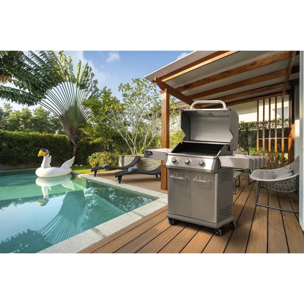 Dellonda DG16 3 Burner Deluxe Gas BBQ Grill with Piezo Ignition & Wheels - Stainless Steel Dellonda