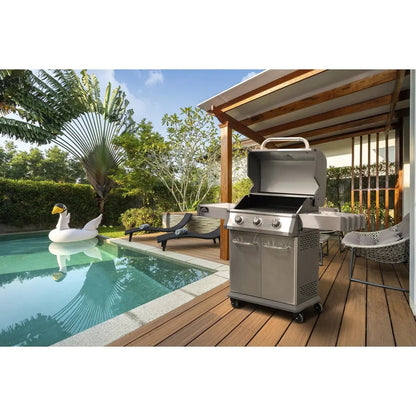 Dellonda DG16 3 Burner Deluxe Gas BBQ Grill with Piezo Ignition & Wheels - Stainless Steel Dellonda