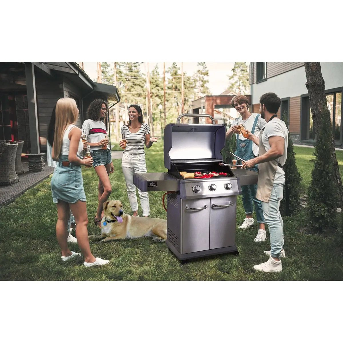 Dellonda DG16 3 Burner Deluxe Gas BBQ Grill with Piezo Ignition & Wheels - Stainless Steel Dellonda