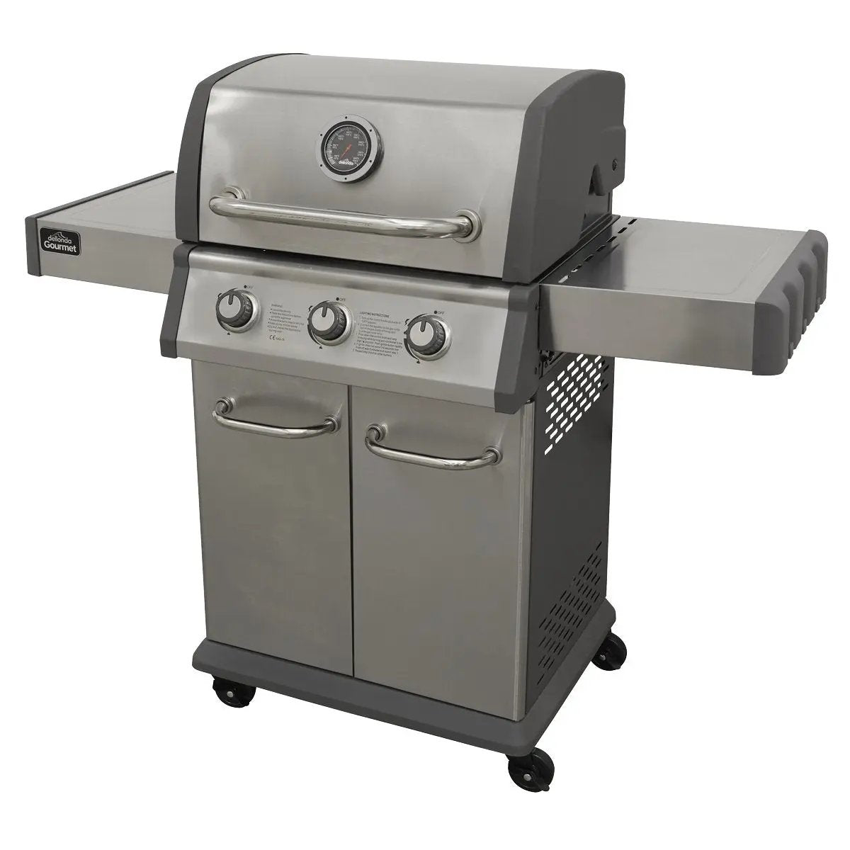 Dellonda DG16 3 Burner Deluxe Gas BBQ Grill with Piezo Ignition & Wheels - Stainless Steel Dellonda