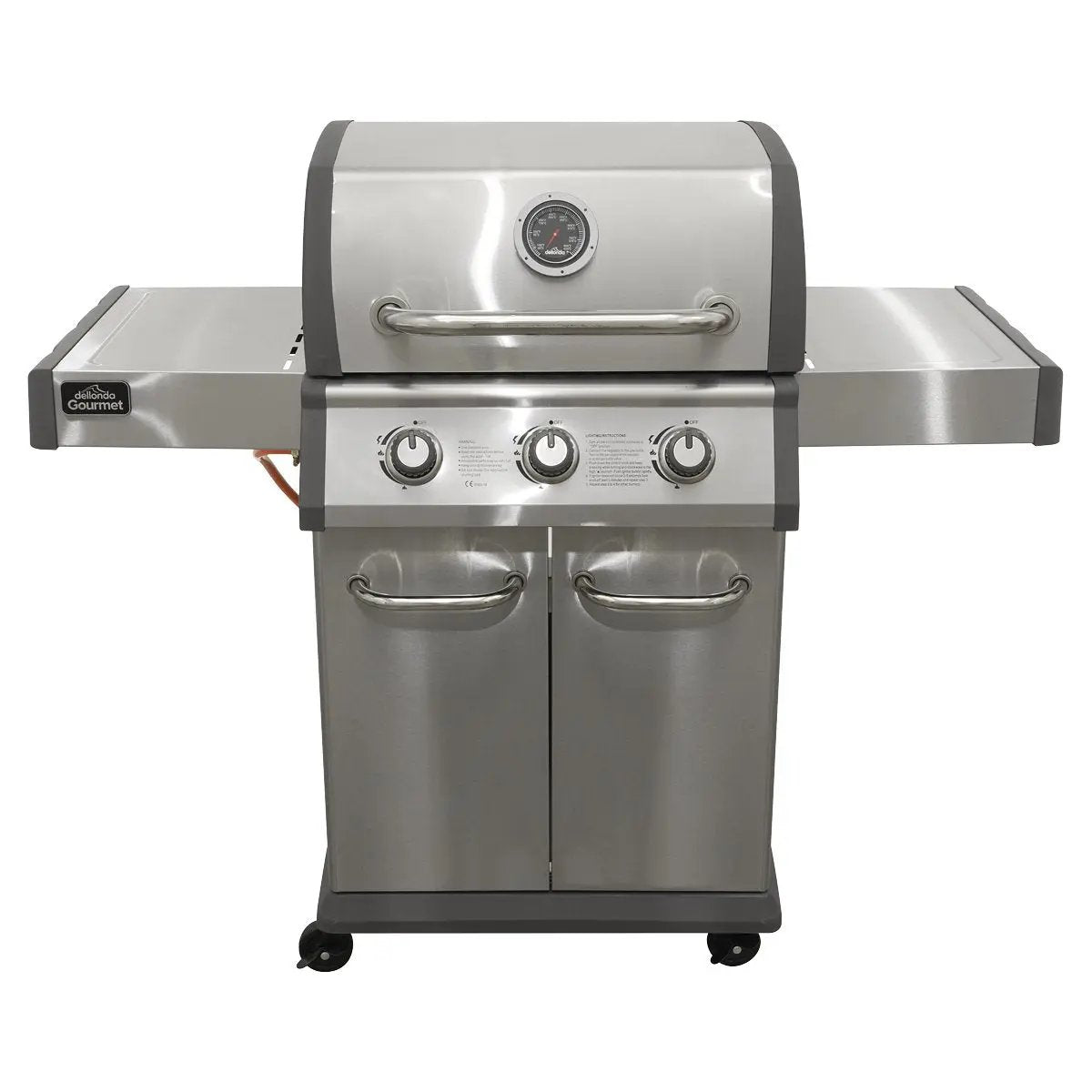 Dellonda DG16 3 Burner Deluxe Gas BBQ Grill with Piezo Ignition & Wheels - Stainless Steel Dellonda