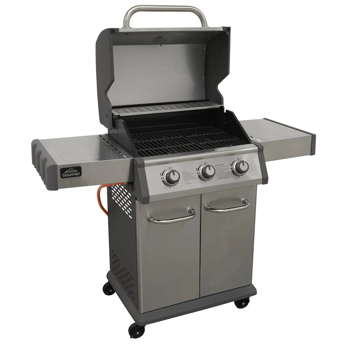 Dellonda DG16 3 Burner Deluxe Gas BBQ Grill with Piezo Ignition & Wheels - Stainless Steel Dellonda