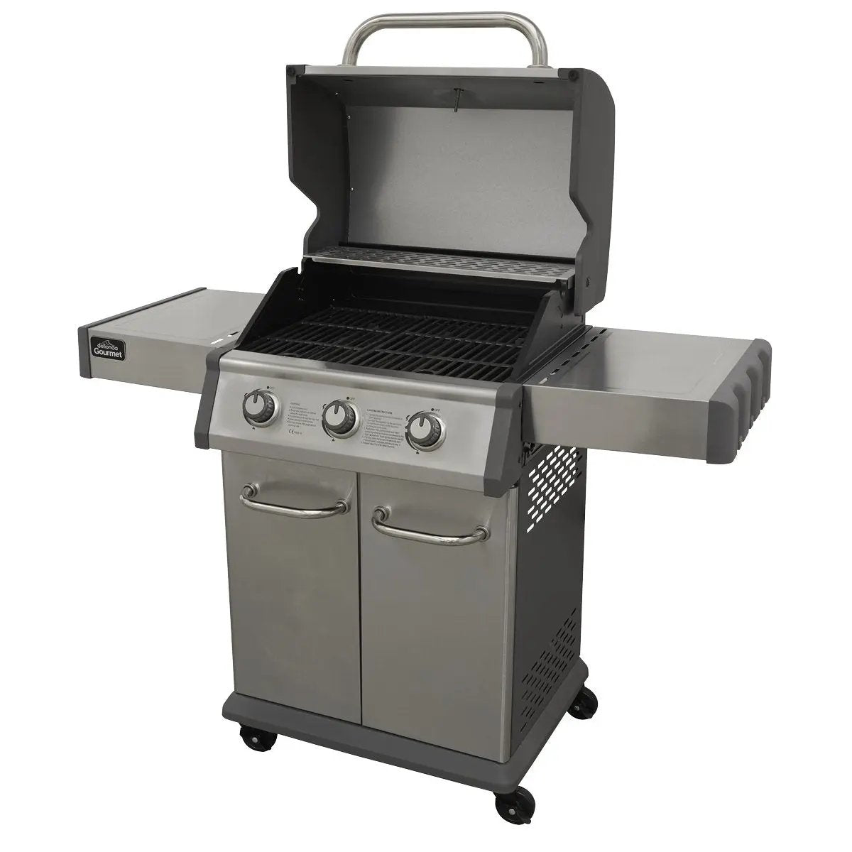 Dellonda DG16 3 Burner Deluxe Gas BBQ Grill with Piezo Ignition & Wheels - Stainless Steel Dellonda