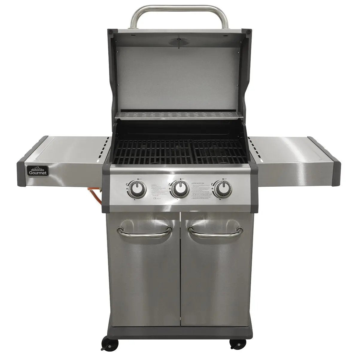 Dellonda DG16 3 Burner Deluxe Gas BBQ Grill with Piezo Ignition & Wheels - Stainless Steel Dellonda