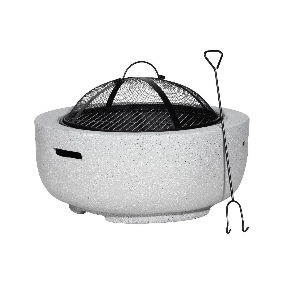 Dellonda DG188 Round MgO Fire Pit with BBQ Grill Ø60cm Safety Mesh Screen - Light Grey Dellonda