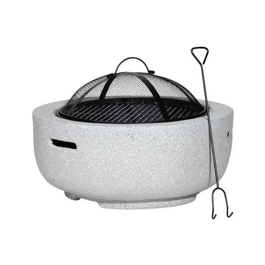 Dellonda DG188 Round MgO Fire Pit with BBQ Grill Ø60cm Safety Mesh Screen - Light Grey Dellonda