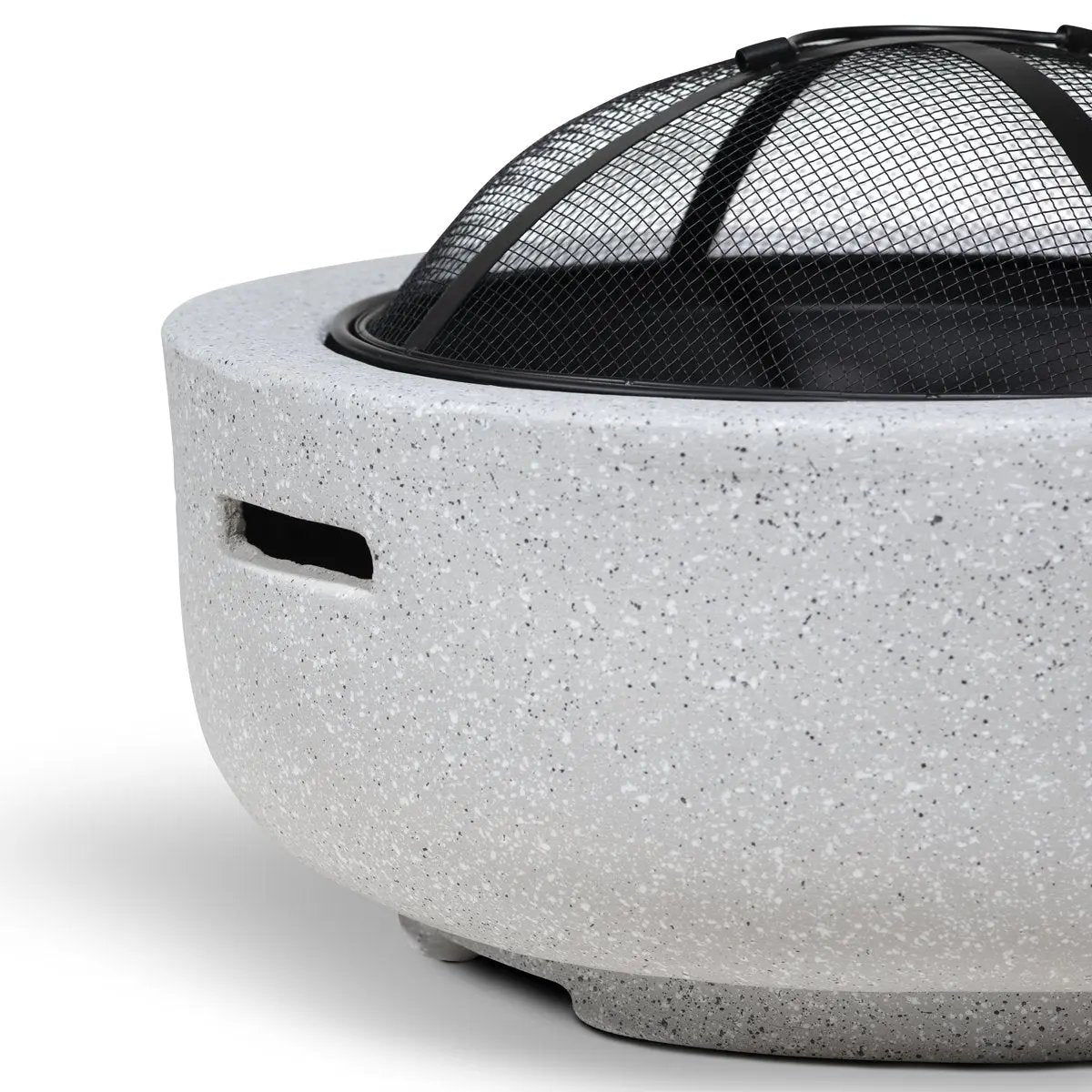 Dellonda DG188 Round MgO Fire Pit with BBQ Grill Ø60cm Safety Mesh Screen - Light Grey Dellonda