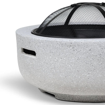Dellonda DG188 Round MgO Fire Pit with BBQ Grill Ø60cm Safety Mesh Screen - Light Grey Dellonda
