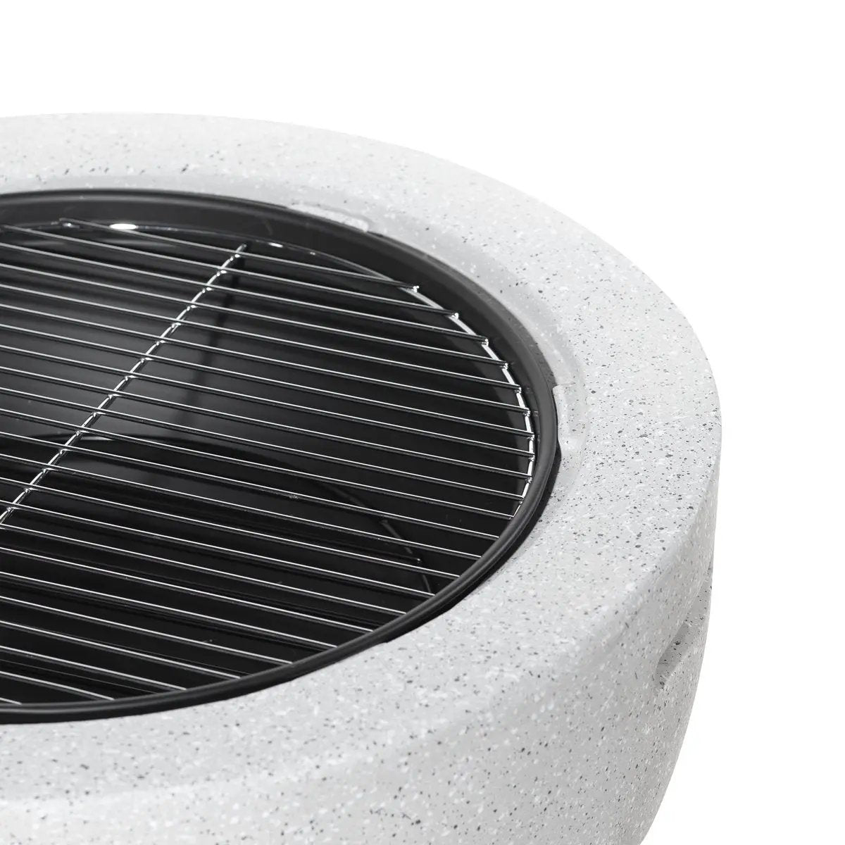 Dellonda DG188 Round MgO Fire Pit with BBQ Grill Ø60cm Safety Mesh Screen - Light Grey Dellonda
