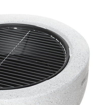 Dellonda DG188 Round MgO Fire Pit with BBQ Grill Ø60cm Safety Mesh Screen - Light Grey Dellonda