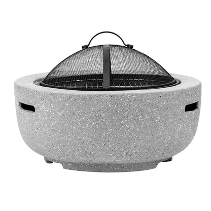 Dellonda DG188 Round MgO Fire Pit with BBQ Grill Ø60cm Safety Mesh Screen - Light Grey Dellonda