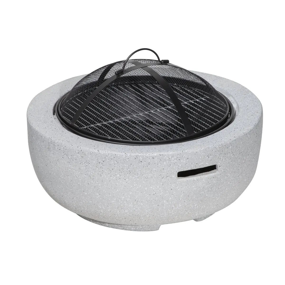 Dellonda DG188 Round MgO Fire Pit with BBQ Grill Ø60cm Safety Mesh Screen - Light Grey Dellonda