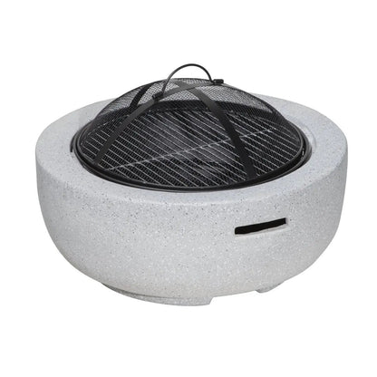 Dellonda DG188 Round MgO Fire Pit with BBQ Grill Ø60cm Safety Mesh Screen - Light Grey Dellonda