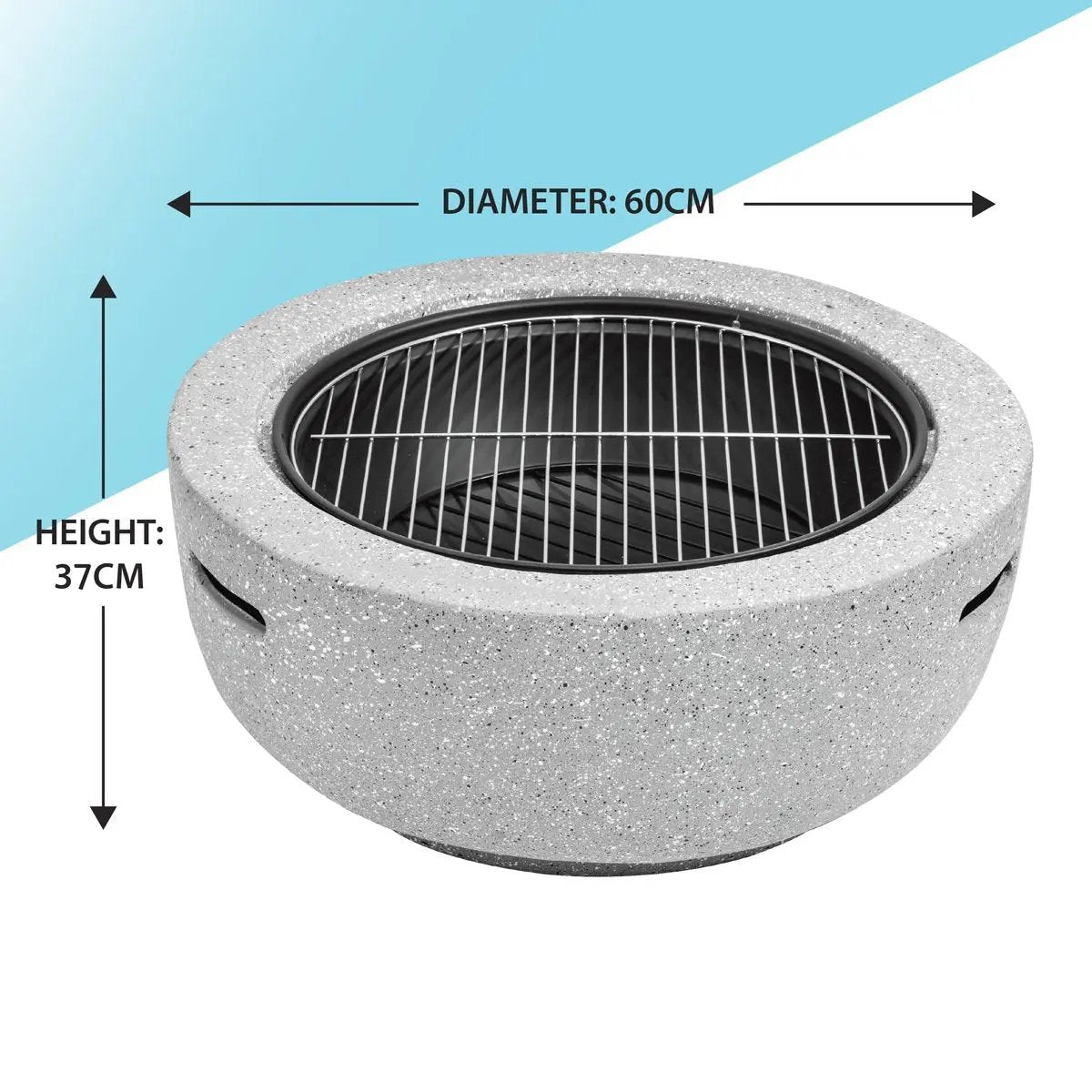 Dellonda DG188 Round MgO Fire Pit with BBQ Grill Ø60cm Safety Mesh Screen - Light Grey Dellonda