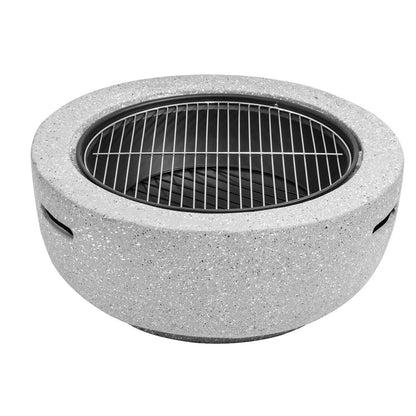 Dellonda DG188 Round MgO Fire Pit with BBQ Grill Ø60cm Safety Mesh Screen - Light Grey Dellonda