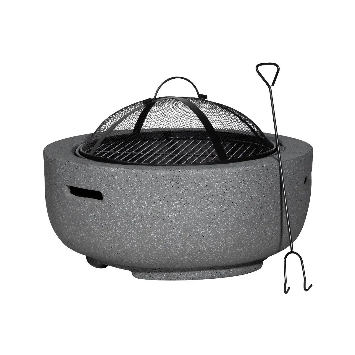 Dellonda DG189 Round MgO Fire Pit with BBQ Grill Ø60cm Safety Mesh Screen - Dark Grey Dellonda