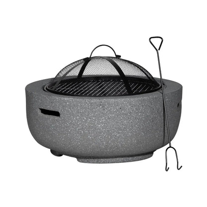 Dellonda DG189 Round MgO Fire Pit with BBQ Grill Ø60cm Safety Mesh Screen - Dark Grey Dellonda