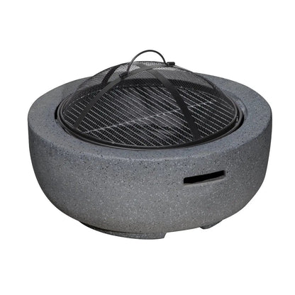 Dellonda DG189 Round MgO Fire Pit with BBQ Grill Ø60cm Safety Mesh Screen - Dark Grey Dellonda