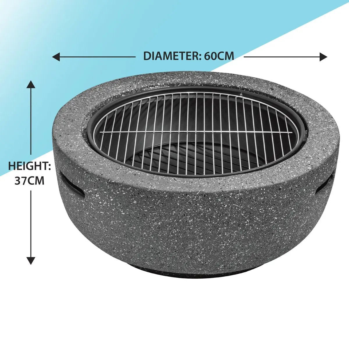Dellonda DG189 Round MgO Fire Pit with BBQ Grill Ø60cm Safety Mesh Screen - Dark Grey Dellonda