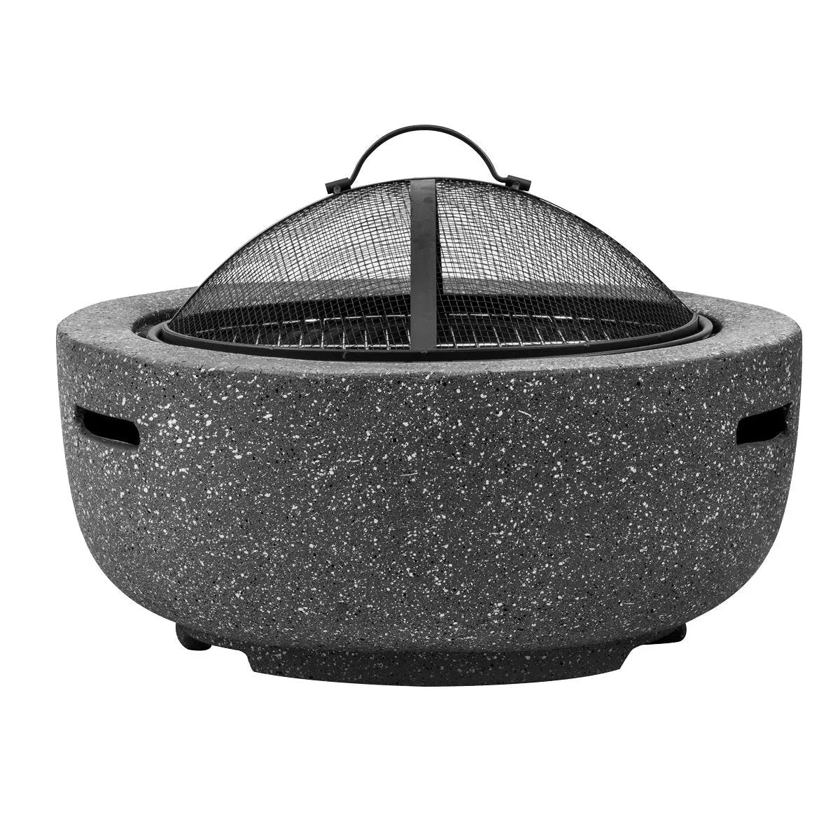 Dellonda DG189 Round MgO Fire Pit with BBQ Grill Ø60cm Safety Mesh Screen - Dark Grey Dellonda