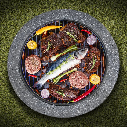 Dellonda DG189 Round MgO Fire Pit with BBQ Grill Ø60cm Safety Mesh Screen - Dark Grey Dellonda