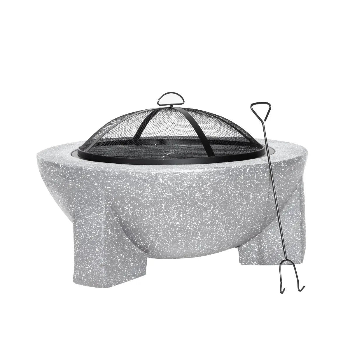 Dellonda DG190 Round MgO Fire Pit with BBQ Grill Ø75cm Safety Mesh Screen - Light Grey Dellonda