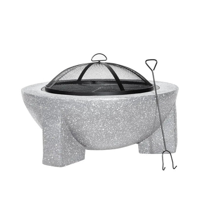 Dellonda DG190 Round MgO Fire Pit with BBQ Grill Ø75cm Safety Mesh Screen - Light Grey Dellonda