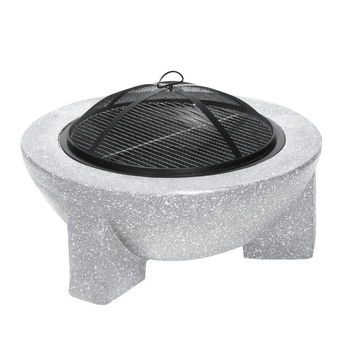 Dellonda DG190 Round MgO Fire Pit with BBQ Grill Ø75cm Safety Mesh Screen - Light Grey Dellonda