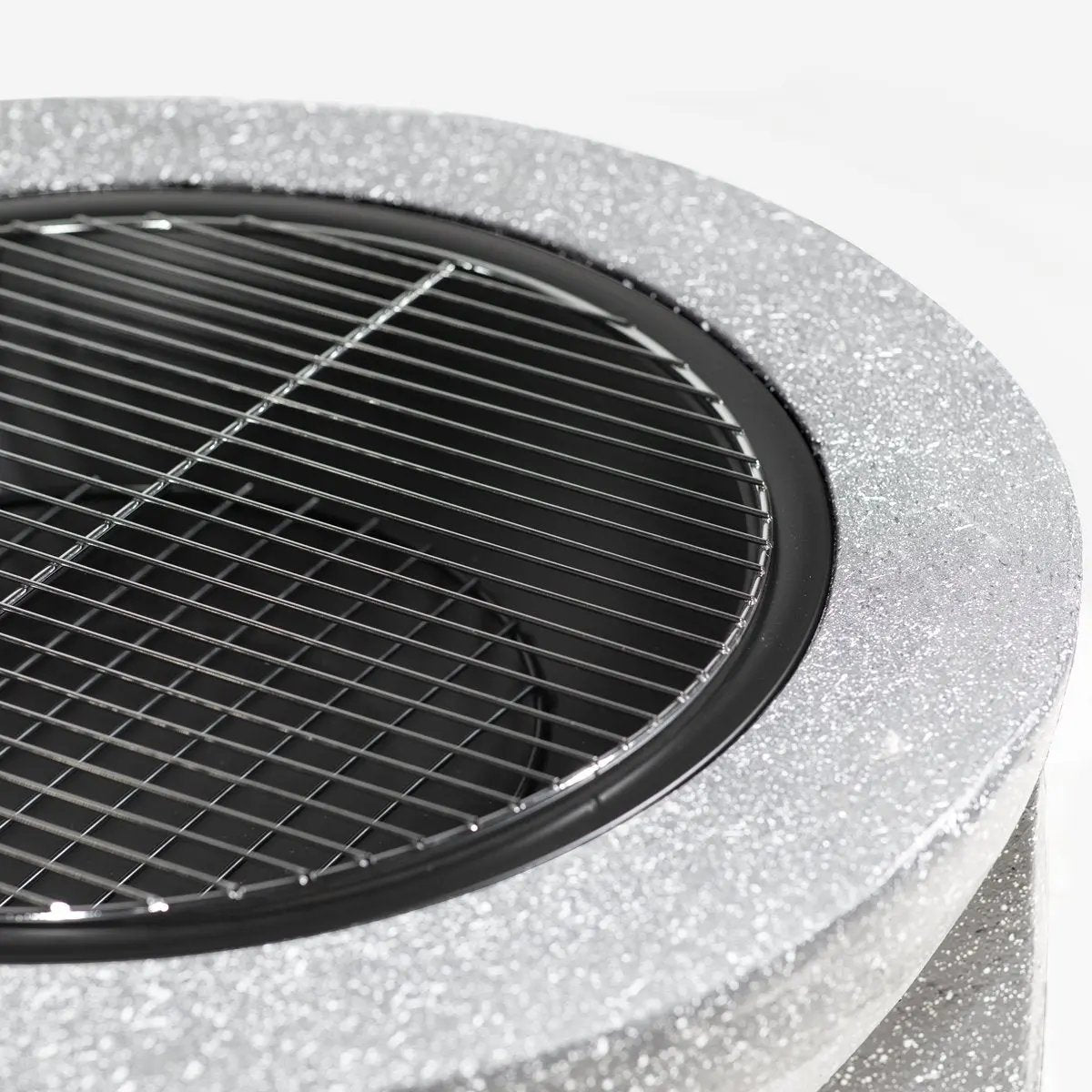 Dellonda DG190 Round MgO Fire Pit with BBQ Grill Ø75cm Safety Mesh Screen - Light Grey Dellonda