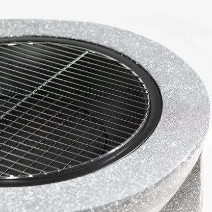 Dellonda DG190 Round MgO Fire Pit with BBQ Grill Ø75cm Safety Mesh Screen - Light Grey Dellonda