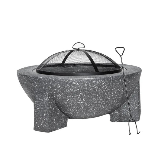 Dellonda DG191 Round MgO Fire Pit with BBQ Grill Ø75cm Safety Mesh Screen - Dark Grey Dellonda