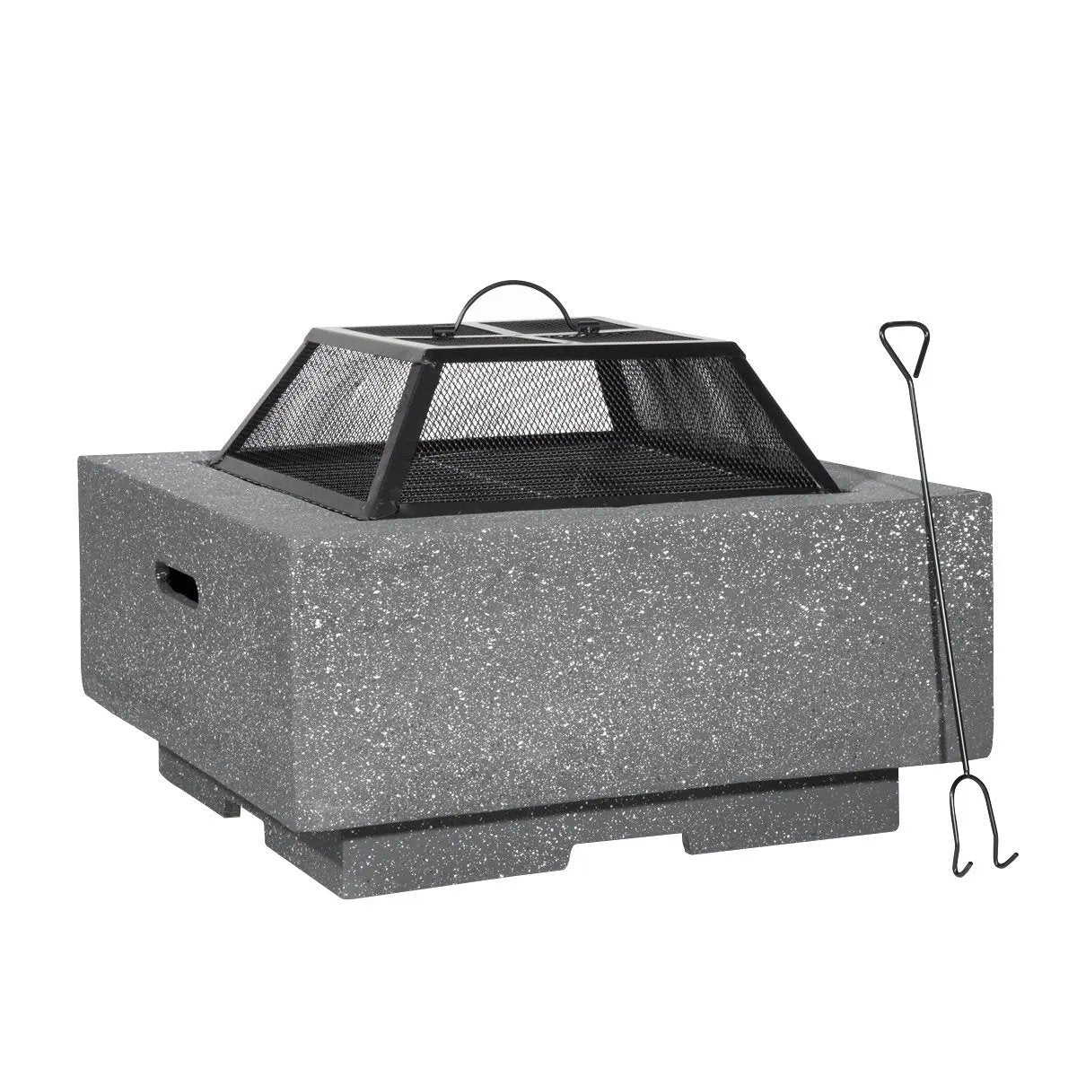 Dellonda DG193 Square MgO Fire Pit with BBQ Grill Safety Mesh Screen and Fire Poker Magnesium Oxide Suitable for Wood and Charcoal Dark Grey Dellonda