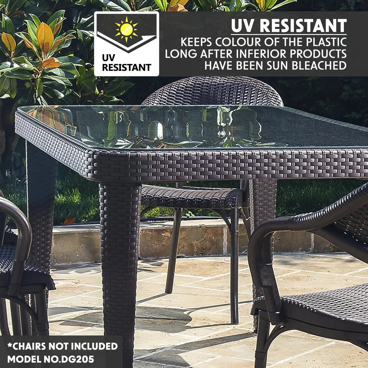 Dellonda DG206 Outdoor Dining Table Weather Resistant Glass Table 90x150cm Dellonda