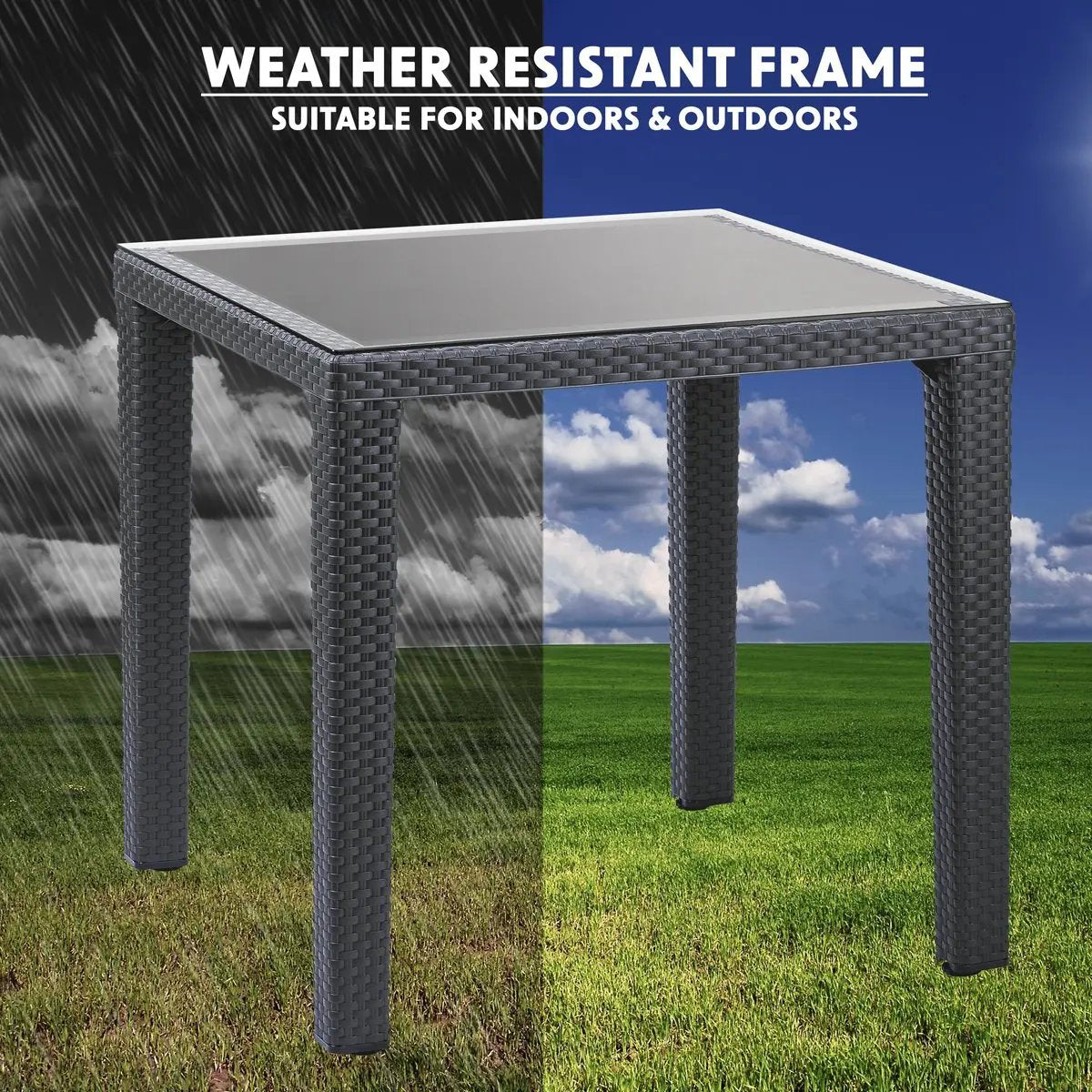 Dellonda DG207 Dining Table Weather Resistant Glass Top 80x80cm Anthracite Dellonda