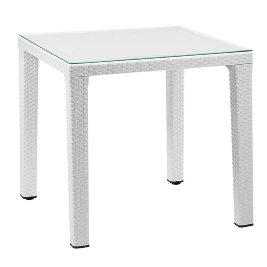 Dellonda DG208 Dining Table Weather Resistant Glass Top 80x80cm White Dellonda