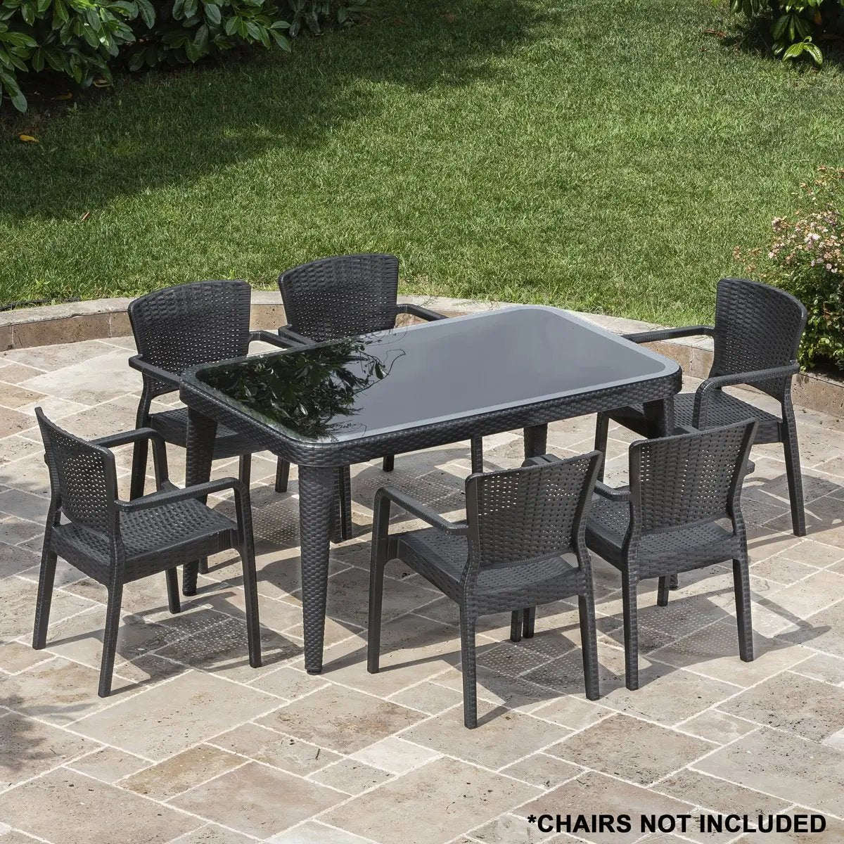 Dellonda DG209 Outdoor Dining Table Weather Resistant Body Glass Table 90x150cm Dellonda