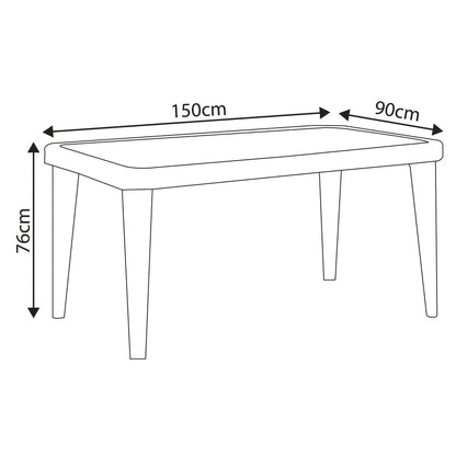 Dellonda DG209 Outdoor Dining Table Weather Resistant Body Glass Table 90x150cm Dellonda