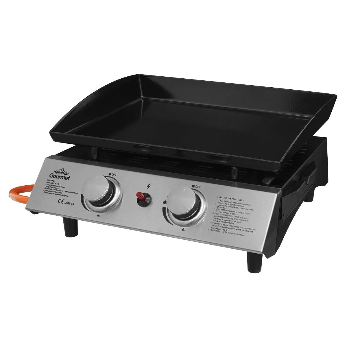 Dellonda DG21 2 Burner Portable Gas Plancha 5kW BBQ Griddle Stainless Steel Dellonda