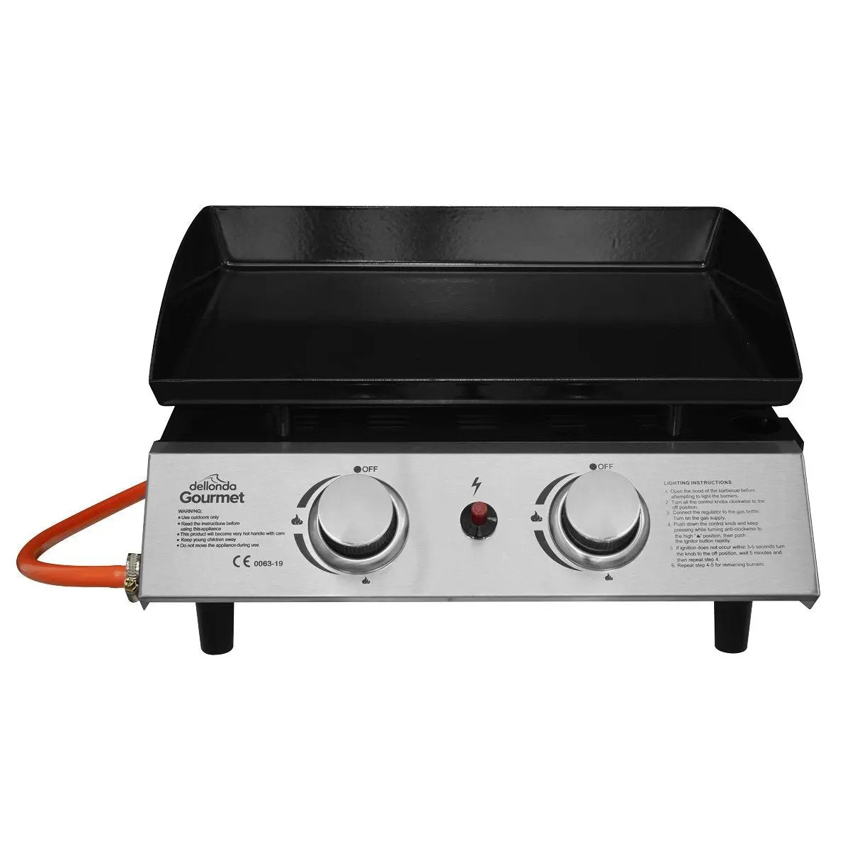 Dellonda DG21 2 Burner Portable Gas Plancha 5kW BBQ Griddle Stainless Steel Dellonda